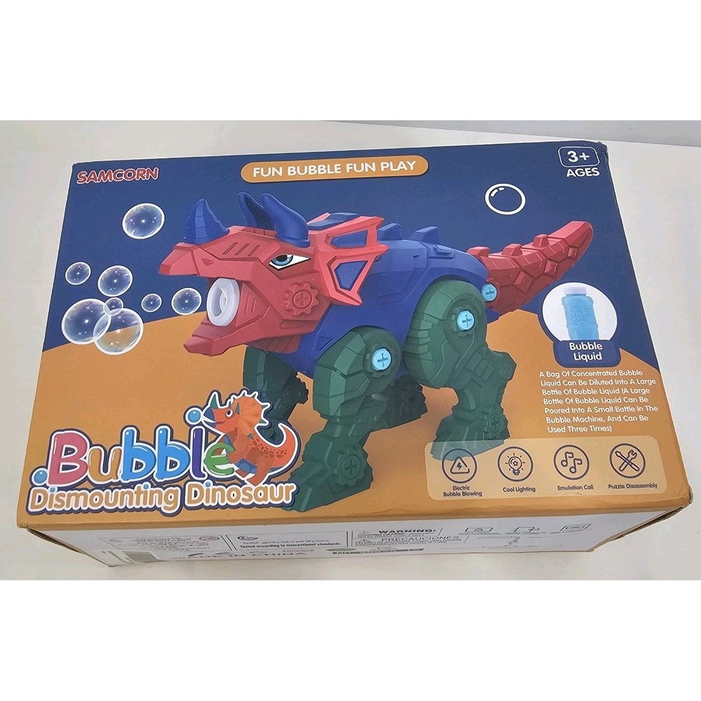 Bubble Dinosaur Toy with Lights, Sounds & Bubble Liquid - Puzzle Disassembly NEW
